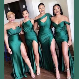 New African Dark Green Sexy Long Bridesmaid Dresses Side Split For Weddings Mermaid Floor Length Satin Plus Size Formal Maid of Honour G 300H