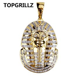 TOPGRILLZ Hip Hop Jewellery Iced Out Gold Colour Plated Micro Pave CZ Stone Egyptian Pharaoh Pendant Necklace Three Chain 24 In4784154