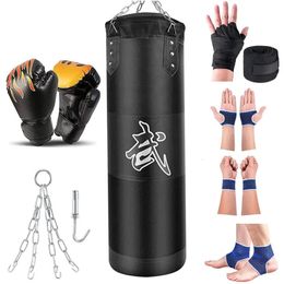 100 Unfilled Heavy Punching Bag Professional Boxing Sandbag with Hanging Accessorie for MMA Muay Thai Kickboxing Taekwondo 240428