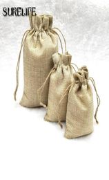 50pcslot Vintage Natural Burlap Jute Gift Bags Candy Bags Wedding Favour Pouch Drawstring Jewellery Packaging Bag11767677