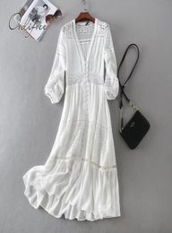 Ordi 2019 Summer Women Long Tunic Beach Dress Sundress Long Sleeve White Lace Sexy Boho Maxi Dress T51906157601805