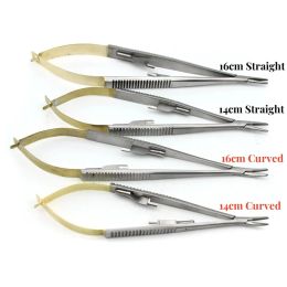 Supplies TC Head Straight/Curved Castroviejo Needle Holders with Lock Holding Forceps 14cm/16cm Microsurgery Instruments Dental Forcep