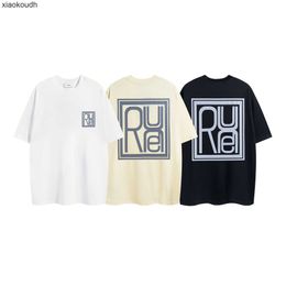 Rhude High end designer clothes for Fashion Micro Letter Design Short Sleeve T-shirt for Men and Women High Street Loose Half Sleeves With 1:1 original labels