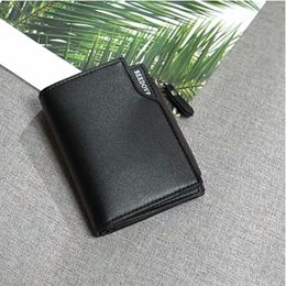 Wallets 2024 Men's Zipper Short Wallet Multifunctional Vertical Mini Snap Button Retro Coin Purse Men PU Leather Card Holder