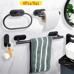 Bath Accessory Set 4Pcs/Set Towel Holder Toilet Paper Bathroom Accessories Adhesive Hooks Wall Coat Hanger Kitchen Storages Napkin Dispenser