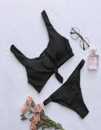 Ribbed Tie Front Knot Bikini Brazilian Biquini Push Up Swimsuit Two Piece Swimwear 2019 Summer Cropped Top Swim Suit Separates6731239