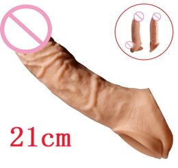 Sex Toy Massager Toys for Man Goods Shop 21cm Extension Male Penis Extender Silicone Sleeve Reusable Delay Ejaculation2068738