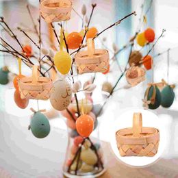 Storage Bottles 12 Pcs Woven Basket Home Ornaments Toy Happy Candy Mini Portable Baskets Wooden Chip Child Top Hat