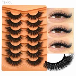 False Eyelashes Groinneya fluffy false eyelashes new 5/7 pairs of mink fur 3D curled dramatic long and messy artificial extension makeup d240508