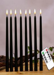 Pack of 6 Remote Halloween Taper Candles Black Colour Flameless Fake Pillar Battery With Contain6850001