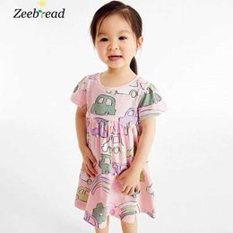 Girl's Dresses Zeebread 2-7T Summer Girls Dress Car Print Short Sleeve Preschool Clothing Frog Dress Baby Princess Childrens ClothingL2405