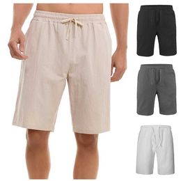 Men's Shorts New Mens Cotton Linen Shorts Pants Male Summer Breathable Solid Colour Linen Trousers Fitness Strtwear Y240507