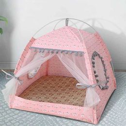 WEC1 Cat Beds Furniture Cat Bed Foldable Cats Tent Dog House Bed Kitten Dog Basket Beds Cute Cat Houses Home Cushion Pet Kennel Products Sweet Princess d240508