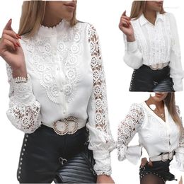 Women's Blouses Lace White Blouse Women Long Sleeve Office Ladies Shirt Buttons Clothing Tops Mujer Shirts