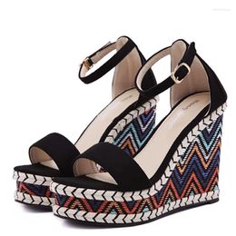 Dress Shoes Lihuamao Bohemia Peep Toe Wedges Sandals Ankle Strap Casual Women Fashion High Heel Comfort Pumps