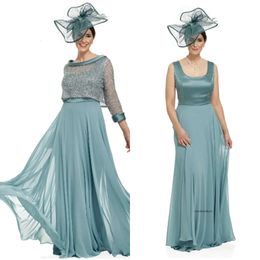 Modest Joyceyoungcollections Scoop 3/4 Long Sleeve Of The Bride With Jacket Tulle Mother Dress Formal Evening Gowns 0508