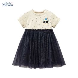 Girl's Dresses Little Maven 2024 Korean Childrens New Clothing Baby Girls Summer Cotton Childrens Casual Clothing Cartoon Panda Childrens Mesh DressL2405