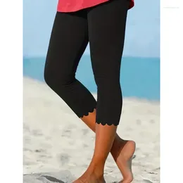 Women's Leggings Summer Casual Solid Colour Holiday Style Comfortable And Fresh Beach Lace Yoga Tight Capris