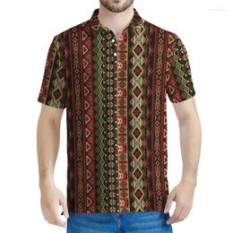 Men's Polos African Ethnic Pattern Polo Shirt Men Vintage 3d Printed Totem Tees Lapel Button Short Sleeves Tops Summer Street Shirts