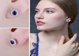 Hot Sale JPalace Created Blue Sapphire Stud Earrings 925 Sterling Silver Earrings For Women Korean Earings3398324