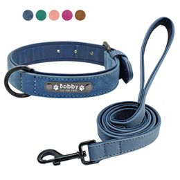 Custom Dog Collars Leather Personalised Pet Tag Collar Leash Lead For Small Medium Large Dogs Pitbull Bulldog Pugs Beagle 240508