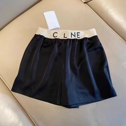 New design women elastic waist logo letter bandage satin fabric summer loose shorts cool pants SML