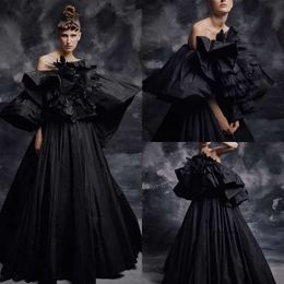 2020 Modest Krikor Jabotian Off Shoulder Sleeveless A Line Evening Ruffles Hand Made Flower Formal Dresses Sweep Train Party Gown 0508