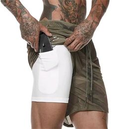 Camo Running Shorts Men 2 In 1 Doubledeck Quick Dry GYM Sport Fitness Jogging Workout Sports Short Pants 240506