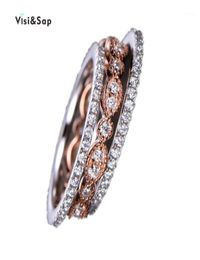 Band Rings Visisap 3 In 1 Bridal Ring Set For Wedding Accessories Rose White Gold Colour Women Fashion Jewellery Drop B52211281188