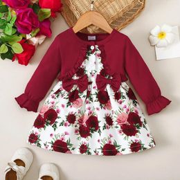 Girl Dresses Toddler Girls Long Sleeve Floral Prints Ruffles Bowknot Dress Christmas For Baby Matching Sisters Kids