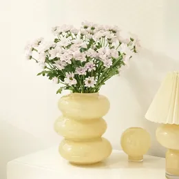 Vases Creative Art Donut Shape Glazed Vase Cream Style Flowers Hydroponic Home Living Room Floral Arrangement Decoration Rose