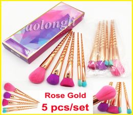 Makeup brushes sets cosmetics brush 5 pcs bright colors Rose Gold Spiral shank make up brush tools Powder Contour brushes DHL 7431267
