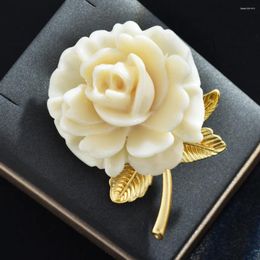 Brooches Vintage Elegant White Rose Flower Brooch Fashion Delicate Matte Pin Suit Jacket Corsage For Women Wedding Party Jewelry Gifts
