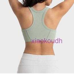 Designer Tops Sexy LUL Women Yoga Underwear Vertical Rib 20 High Neck Elastic Skincare Sports with Chest Cushion Strength Shockproof and Upholding