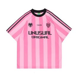 Vintage Loose Letter Contrast Tshirt for Women American Stripe Pink Jersey Sports Short Sleeve Hip Hop Street Cool Summer Tops 240508