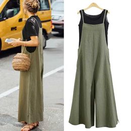 Women's Jumpsuits Rompers Casual Loose Jumpsuit Women Summer Solid Cotton Linen Straps Wide Leg Pants Dungaree Bib Overalls Sleless Oversized Jumpsuits d240507