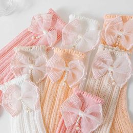 Kids Socks Pudcoco Baby Girls Knee High Socks Cute Pearl Bows Princess Socks Newborn Stockings for Toddler Infant Clothing Accessories 0-4T