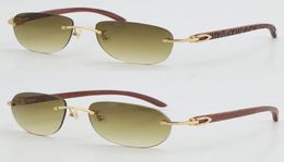 Whole Selling Rimless Original Wood Sunglasses Metal Unisex Large Square Fashion Wooden Sun glasses Goggle C Decoration Shield7295383