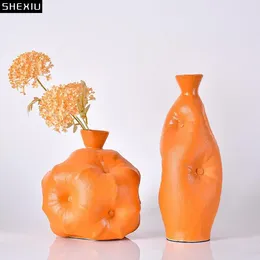 Vases Creative Cotton Pumpkin Shape Ceramic Vase Desk Decoration Modern Decor Floral Flowers Pots Decorative Flower Arrangement