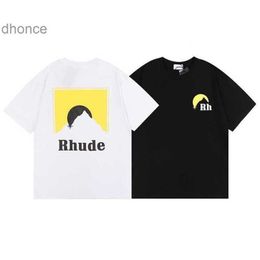 Men's and Women's Trends Designer Fashion Rhude Letter Sunset Pattern Printed Short Sleeve T-shirt for Men Women Couples High Street Loose Half