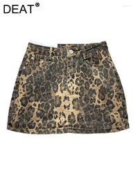 Skirts Women's Denim Leopard Pattern Green Coffee Slim High Waist Wrap Hip Mini 2024 Summer Fashion 11XX9101