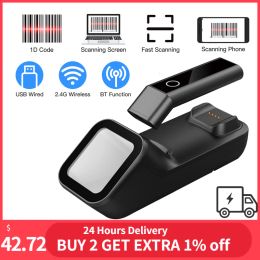 Scanners Aibecy 3in1 1D/2D/QR Bar Code Reader BT & 2.4G Wireless Barcode Scanner Handheld USB Wired Connection with Scanning Base