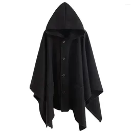 Men's Trench Coats Loose Mid-Length Single-Breasted Wool Coat Hooded Cloak Men Shawl Woollen Male Hip Hop Autumn/Winter Medium Length Bat