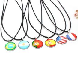 Pendant Necklaces 10 Styles Football National Flags Rope Chain Leather Choker For Women Men Soccer Player Jewelry Gift9326084