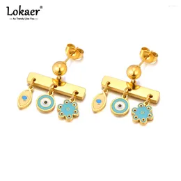 Stud Earrings Fashion 316L Stainless Steel Enamel Blue Eyes For Women Anti Allergic Real Gold Plated Party Jewellery E24030