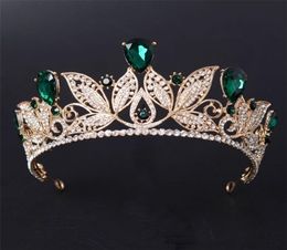 Vintage Green Red Bridal Tiara Fashion Golden Diadem for Women Wedding Dress Hair Jewellery Princess Crown accessories 2202185467315