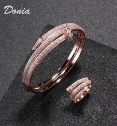 Donia Jewellery luxury bangle party European and American fashion classic large nails copper microinlaid zircon bracelet ring set w3337185