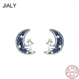 Stud Earrings JIALY European S925 Sterling Silver Blue CZ Elk Moon For Women Birthday Party Gift Jewellery