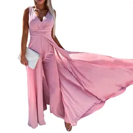 Casual Dresses Women's Fashion Front And Back Deep V Sexy Waisted Wide Leg Sleeveless Jumpsuit Ropa De Mujer Vestidos Verano Moda 2024