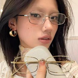 Sunglasses 2024 Women Retro Metal Eyeglasses Y2K Harajuku Small Square Frame Glasses Clear Reading Spectacle Blue Light Blocking Eyewear